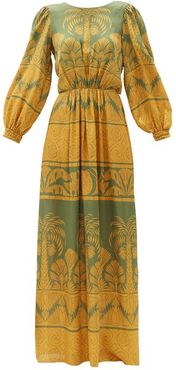 Gift Of The Nile Palm Tree-print Silk Dress - Womens - Green Multi