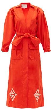 Amazon Flavor Embroidered Cotton-poplin Dress - Womens - Red