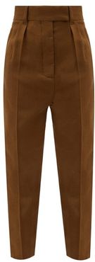 Flap Pocket Tapered Wool-fleece Trousers - Womens - Brown