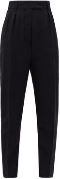 High-rise Buckled-seat Wool-twill Trousers - Womens - Black