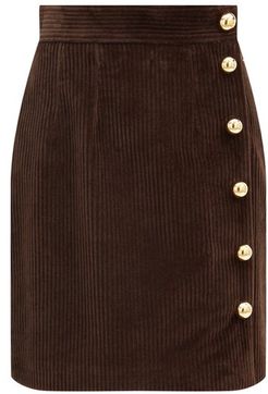 Side-buttoned Cotton-blend Corduroy Skirt - Womens - Brown