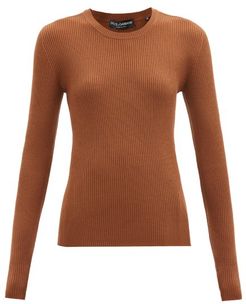 Round-neck Ribbed Virgin-wool Sweater - Womens - Brown