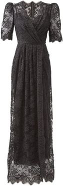 Puff-sleeve Cotton-blend Chantilly-lace Gown - Womens - Black