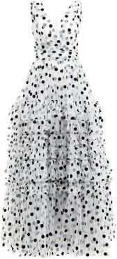 Tiered Polka-dot Tulle Gown - Womens - White Multi