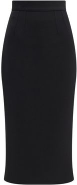 High-rise Wool-crepe Midi Skirt - Womens - Black