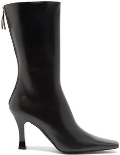 Office Zipped Leather Boots - Womens - Black