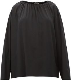 Campo Gathered-neck Long-sleeved Silk Blouse - Womens - Black