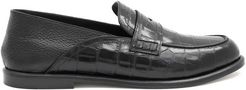 Crocodile-embossed Leather Loafers - Mens - Black