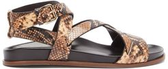 Bodhi Python-print Leather Crossover Sandals - Womens - Brown Multi