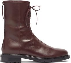 Leather Combat Boots - Womens - Burgundy