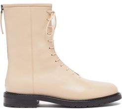 Leather Combat Boots - Womens - Cream