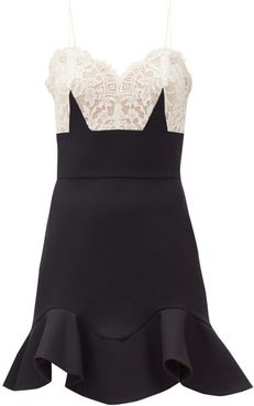 Lace And Silk Mini Dress - Womens - Black White