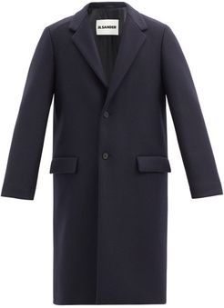 Single-breasted Virgin Wool-blend Overcoat - Mens - Dark Blue