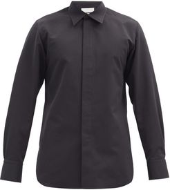 Curved-hem Cotton-blend Poplin Shirt - Mens - Black