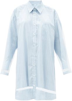 Organza-overlay Striped Shirt Dress - Womens - Blue Stripe