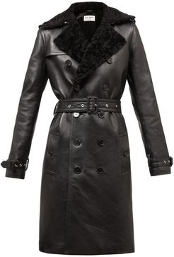 Double-breasted Shearling Trench Coat - Womens - Black