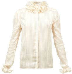 Ruffled Striped Lamé Blouse - Womens - White Gold