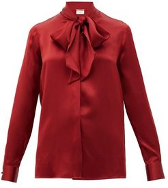Pussy-bow Silk-satin Blouse - Womens - Red