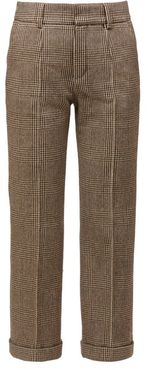 High-rise Houndstooth Wool-blend Trousers - Womens - Beige