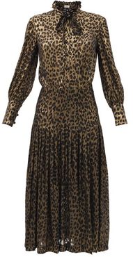 Pussy-bow Leopard-devoré Silk-blend Shirt Dress - Womens - Black Gold