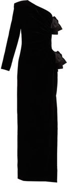 One-shoulder Velvet Gown - Womens - Black