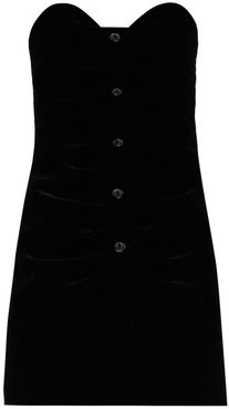 Crystal-button Velvet Bustier Dress - Womens - Black