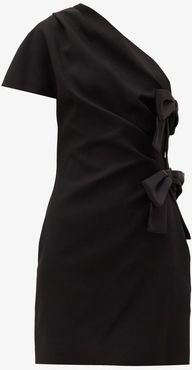 One-shoulder Bow-tied Satin Mini Dress - Womens - Black