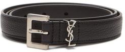 Ysl-plaque Grained-leather Belt - Mens - Black
