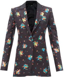 Single-breasted Floral-print Cotton-blend Jacket - Womens - Black Print