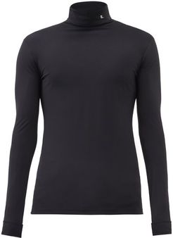 R-embroidered Roll-neck Jersey Top - Mens - Black