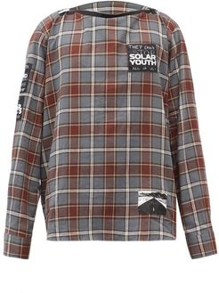 Logo-patch Check Cotton-flannel Shirt - Mens - Grey Multi
