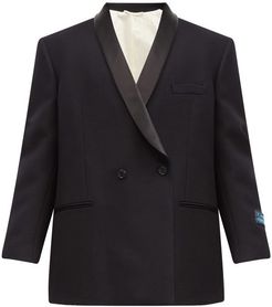 Double-breasted Satin-lapel Wool Smoking Jacket - Mens - Navy