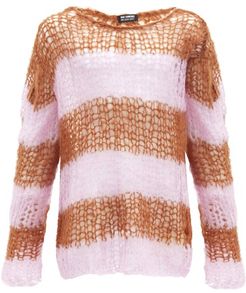 Striped Oversized Open-knit Sweater - Mens - Pink