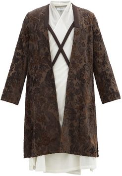 Floral-devoré Cross-strap Longline Jacket - Mens - Brown
