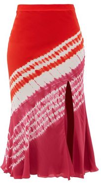 Sachiko Front-slit Shibori-dyed Silk Midi Skirt - Womens - Burgundy Print