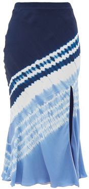 Sachiko Front-slit Shibori-dyed Silk Midi Skirt - Womens - Blue Print