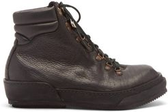 Grained Leather Hiking Boots - Mens - Black