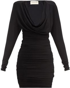 Cowl-neck Ruched Jersey Mini Dress - Womens - Black