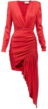 Plunge-neck Draped Silk-blend Mini Dress - Womens - Red