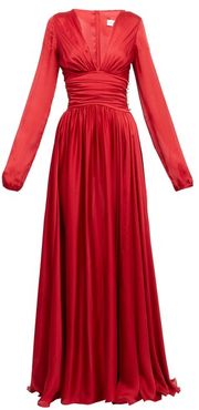 Plunge-neck Side-slit Gown - Womens - Red