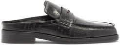 London-embossed Backless Leather Penny Loafers - Mens - Black