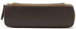 Leather-trimmed Canvas Pencil Case - Mens - Dark Brown