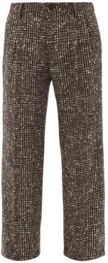 Check Wool-blend Tweed Wide-leg Trousers - Mens - Brown