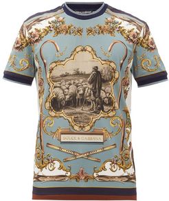 Shepherd-print Cotton-jersey T-shirt - Mens - Blue Multi