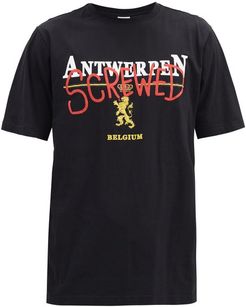 Antwerpen Screwed-print Cotton-jersey T-shirt - Mens - Black