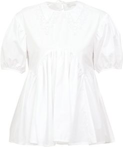 Mie Lace-trimmed Collar Flared Cotton-poplin Top - Womens - White