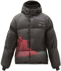 Printed Hooded Quilted Down Jacket - Mens - Black