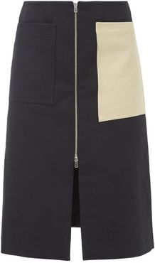 Patch-pocket Cotton-blend Twill Skirt - Womens - Beige