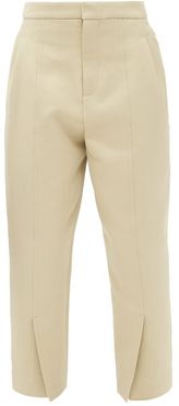 Cropped Slit-cuff Cotton-blend Trousers - Womens - Beige
