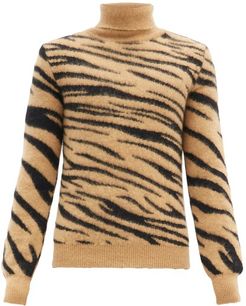 Roll-neck Tiger-jacquard Mohair-blend Sweater - Mens - Black Beige